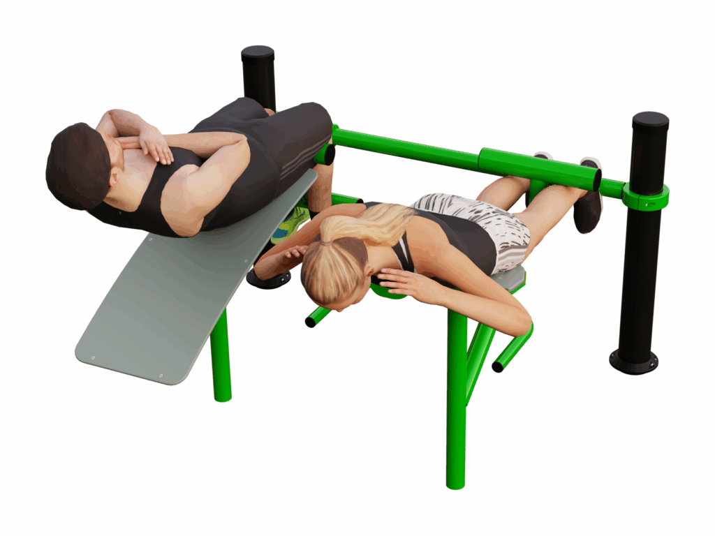 Kültéri hát- és hasizom erősítő pad – fitneszpark eszköz törzsizom fejlesztéshez